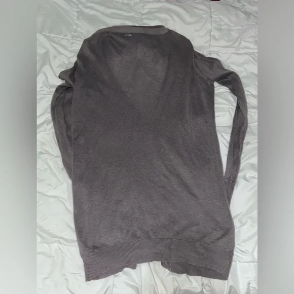 Maje Cardigan Cotton Linen Blend Women's S Small Sweater Gray Grey Deep V Neck